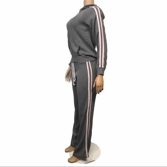New York Laundry 2 Piece Knit Track suit Hooded Gray W / Pink Striped size S - Picture 9 of 15